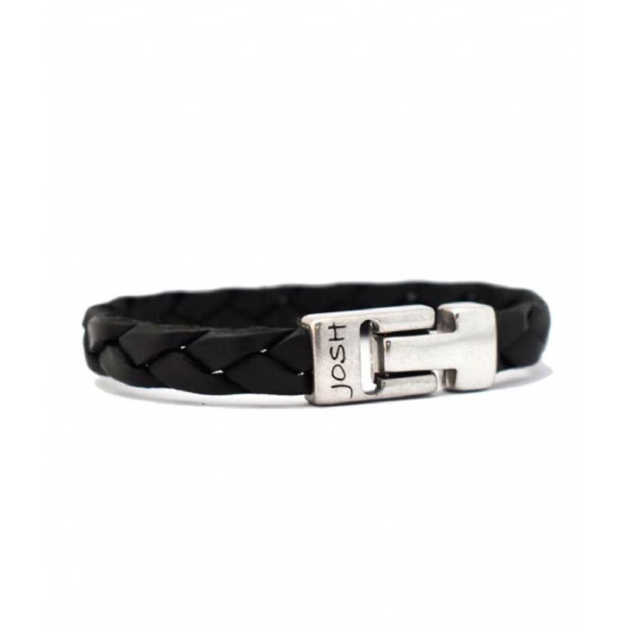 Josh armband leder verzilverd gevlochten zwart 24764-BRA-S/BLACK/L