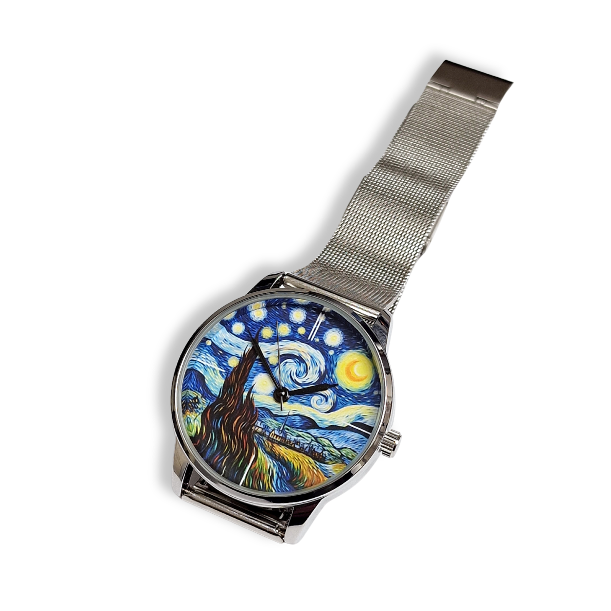 Zilverkleurig Vincent van Gogh Horloge rond met mesh stalen band