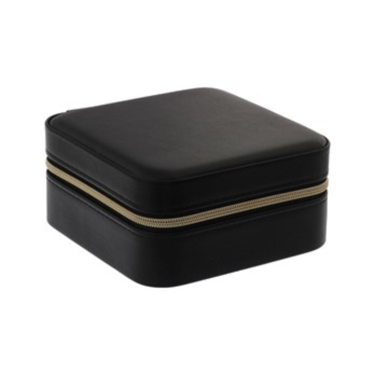 Luxe sieradenbox in de kleur zwart uitgevoerd met een goudkleurige rits sluiting, een klein spiegeltje, verschillende vakjes en een extra vakje achter het spiegeltje. Een compacte box om verschillende sieraden in op te bergen.
