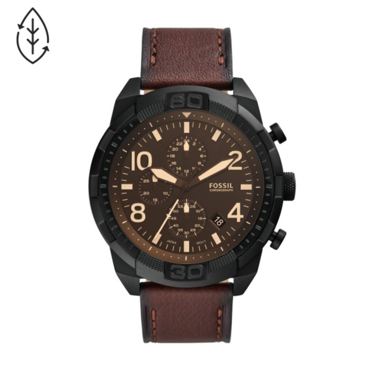 FOSSIL HEREN HORLOGE MET LEDERE BRUINE BAND, STOPWATCH FUNCTIE