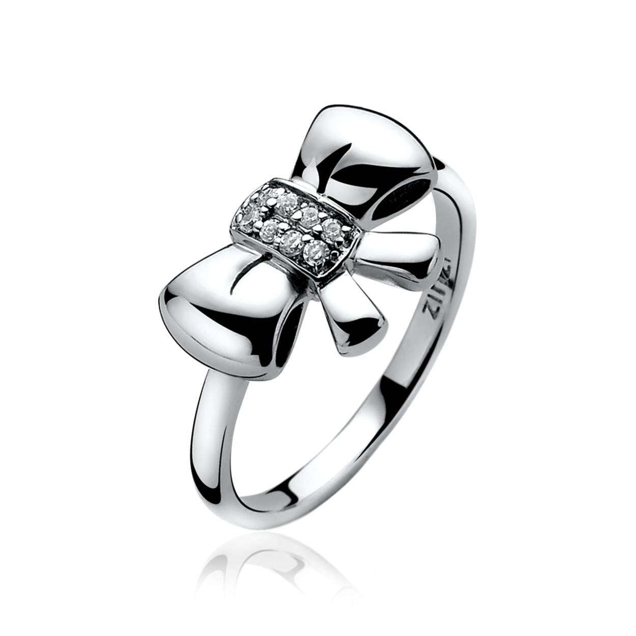ZINZI zilveren ring met zilveren strikje en witte zirconia. Vervaardigd van eerste gehalte zilver (925) en met extra rodiumlaag voor een langdurige glans.