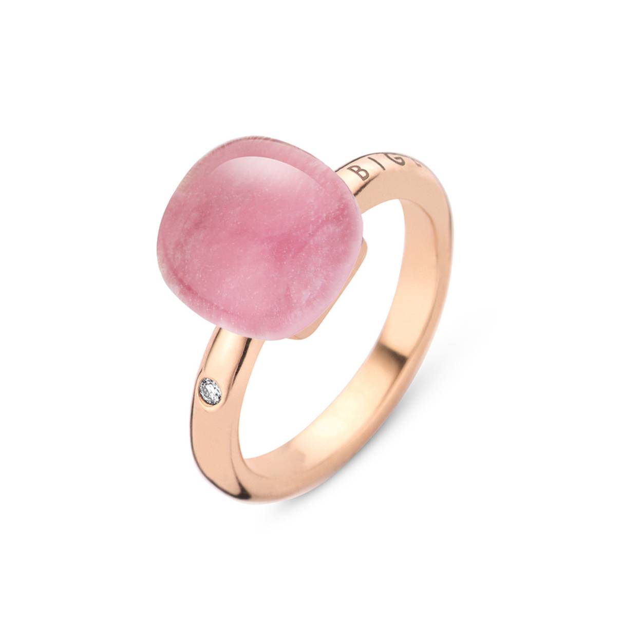 18 karaat rosé gouden ring met roze kwarts, robijn en parelmoer.

BIGLI-juwelen zijn met zorg gemaakt in 18 kt goud, zorgvuldig geselecteerde edelstenen en hoogwaardige diamanten (Clarity VS1-VS2 TW).
Edelstenen zijn verkrijgbaar in meer dan 40 kleuren.