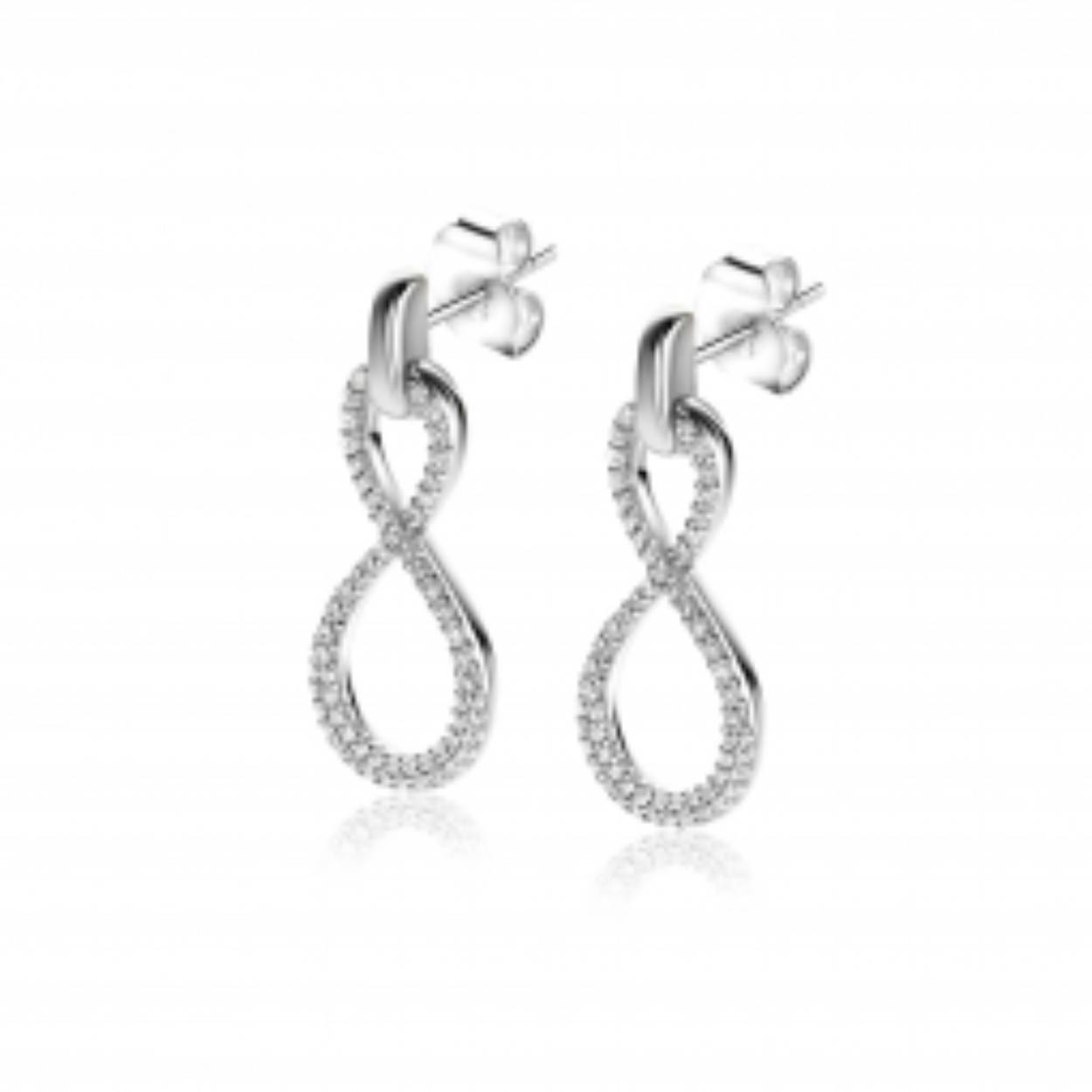 24mm ZINZI zilveren oorsieraden infinity bezet met witte zirconia's ZIO2570