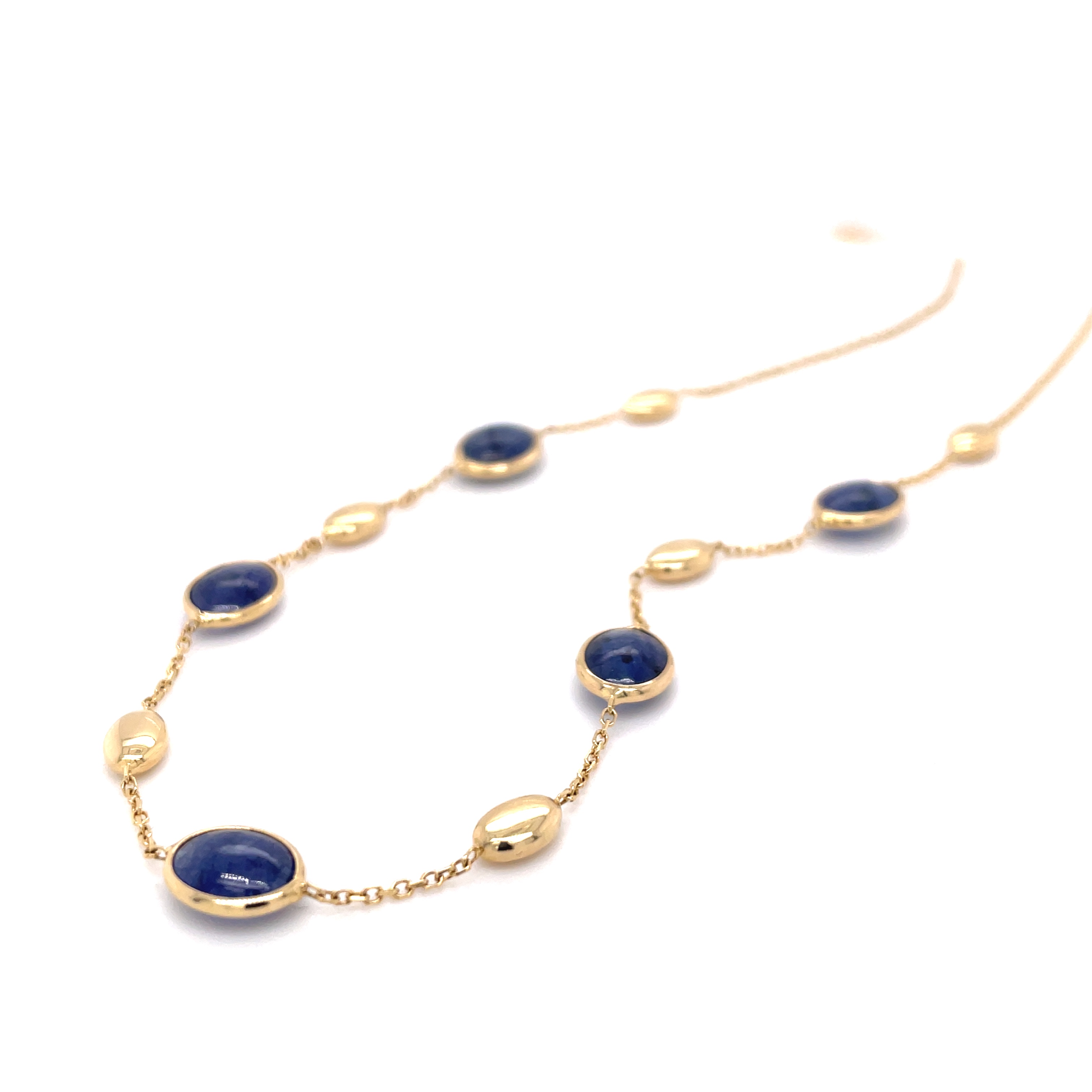Geelgouden collier met saffier. 45cm