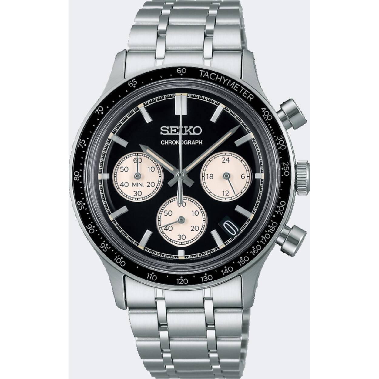 Het Seiko 8T63 kaliber is een analoge Quartz Chronograaf met datumweergave. De stopwatch meet tot maximaal 60 minuten in stappen van 1/5 seconde. Het Seiko Quartz horloge is zeer accuraat. Alle Quartz horloges van Seiko worden met kwik-vrije batterijen geleverd, een milieuvriendelijke keuze passend binnen Seiko's Clean Energy Concept.