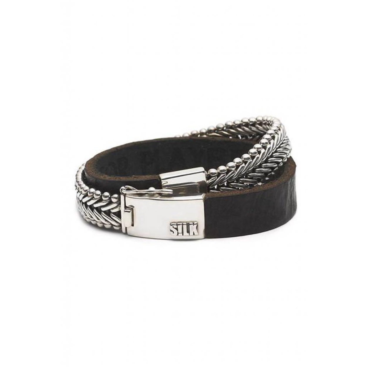 SILK Jewellery - Zilveren Armband - Classic Chevron - 214BRC.21 - bruin croco leer - Maat 21