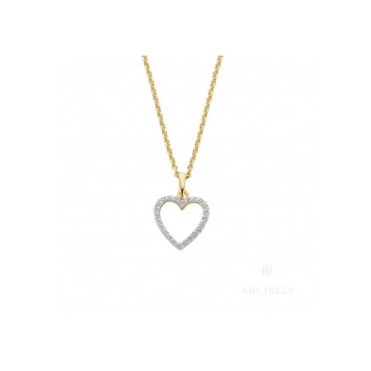 18 kt gouden hanger met zirkonia's van het merk Aucielle
Exclusief ketting