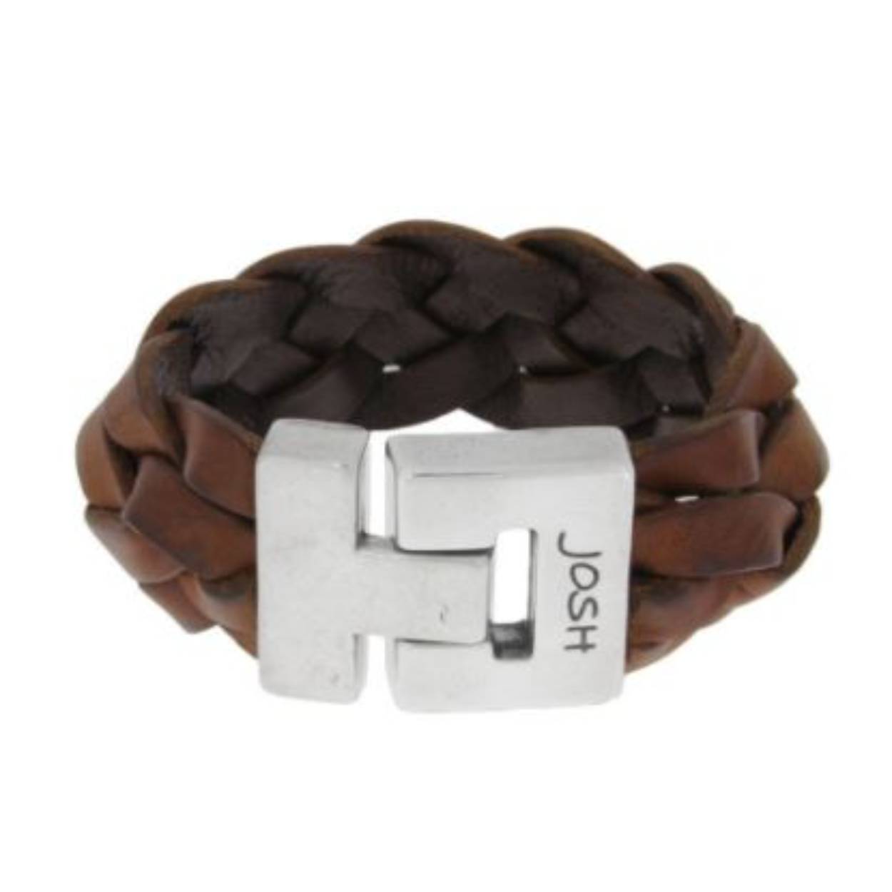 Josh leder armband sluiting verzilverd gevlochten 24352/s/brown/L-1 