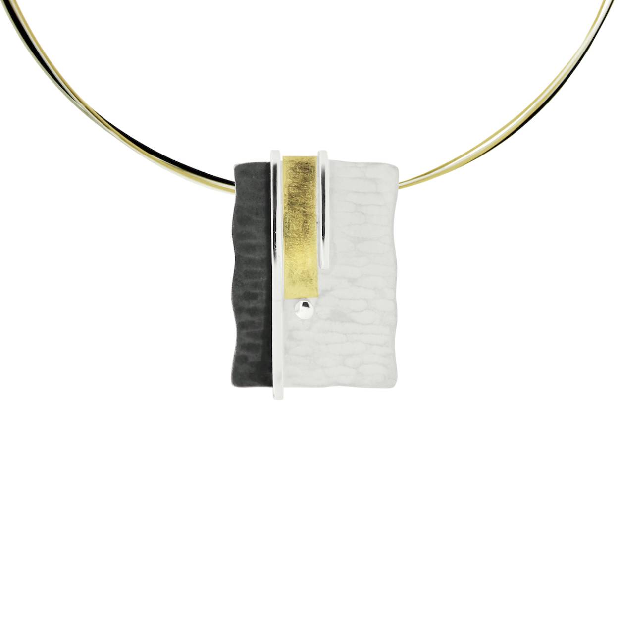 Choker met hanger wit zilver/goud en zwart met 1 briljant