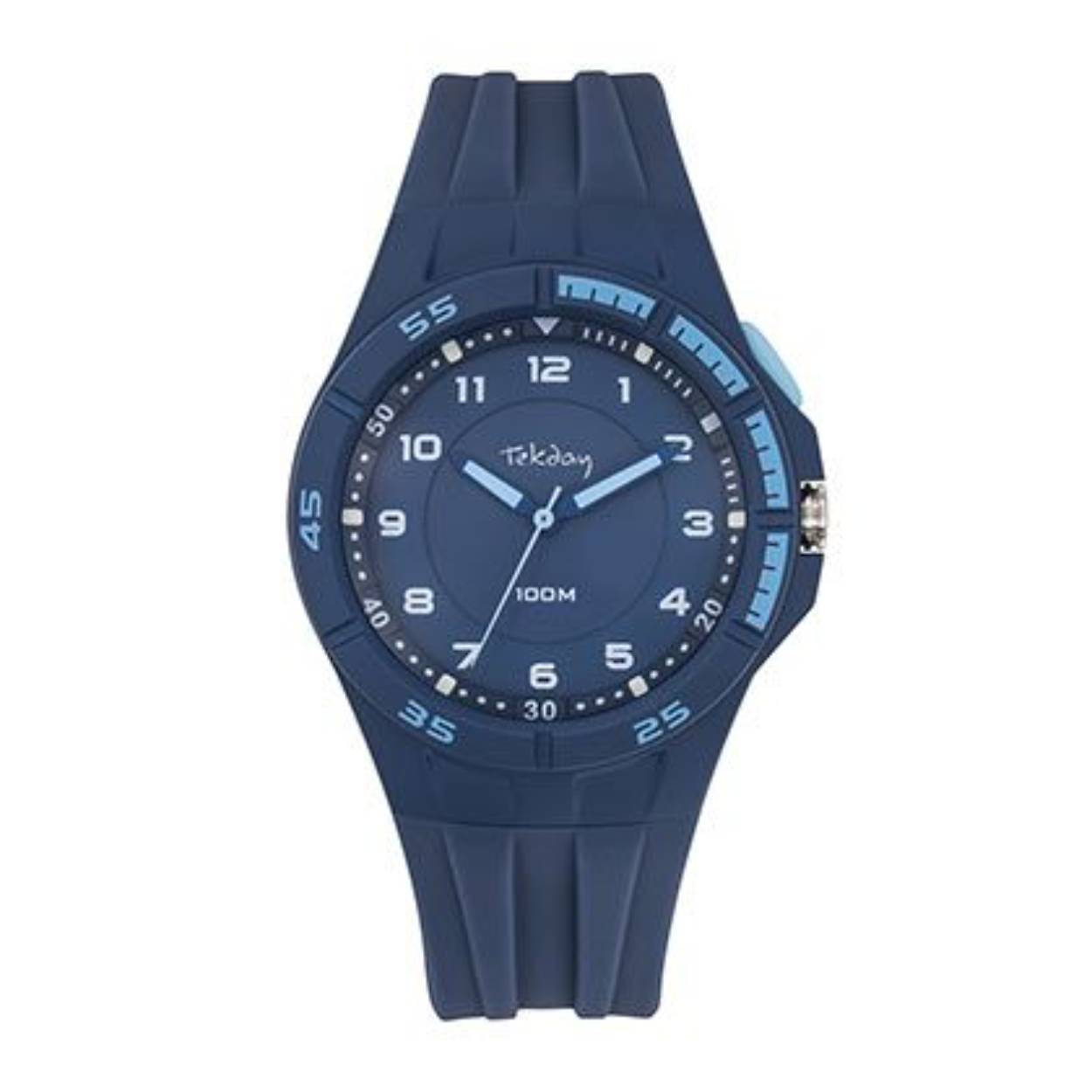 Analoog Tekday horloge. Siliconen band en tot 10 ATM waterdicht.