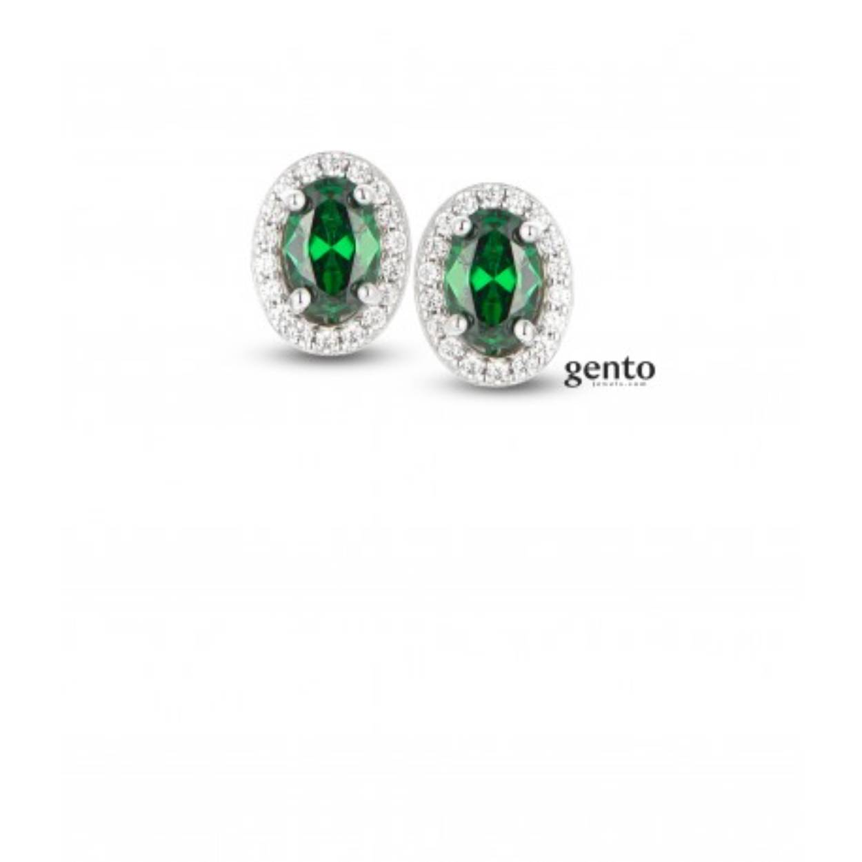Zilveren oorbellen zirc/ groen gento