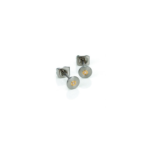 Titanium oorknoppen met goud en Briljant 0.01 crt