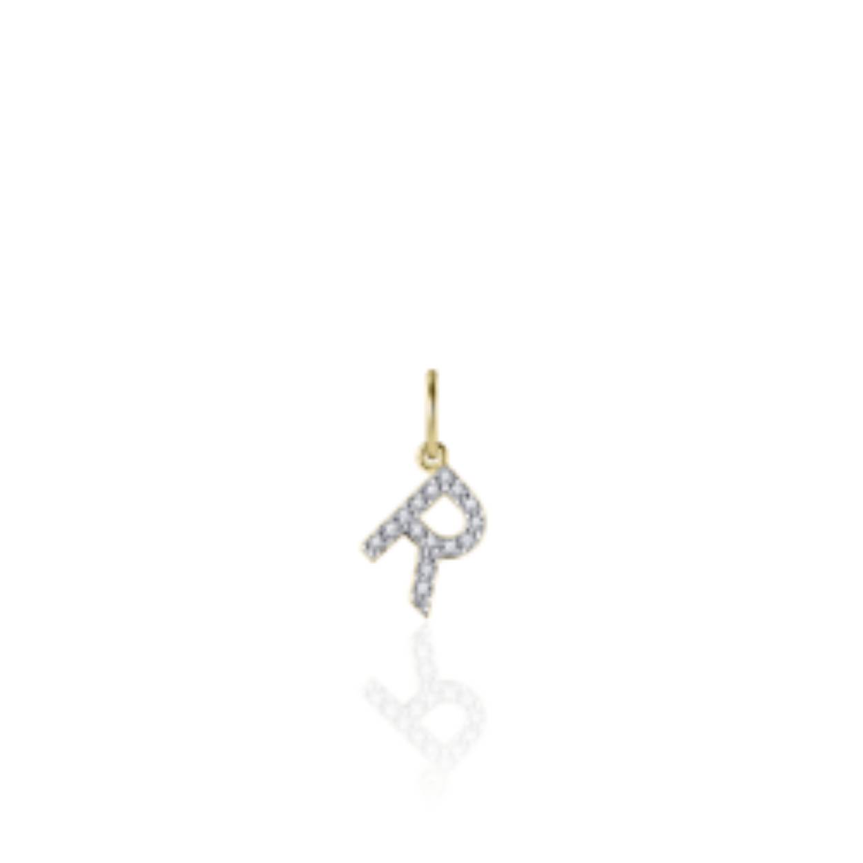 letter R | zilver goldplated | zirkonia's