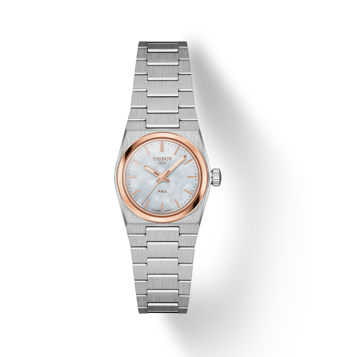 - Diameter:25 mm
- 316L roestvrijstalen kast met roségouden PVD-coating
- Zwitsers kwartsuurwerk
- Krasbestendig saffierglas met antireflecterende coating
- Parelmoer wijzerplaat