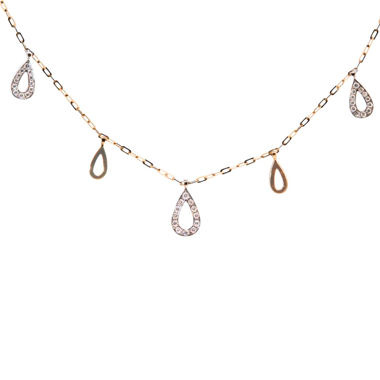 Geelgouden ketting met druppelvormen bezet met diamanten van 0.25ct