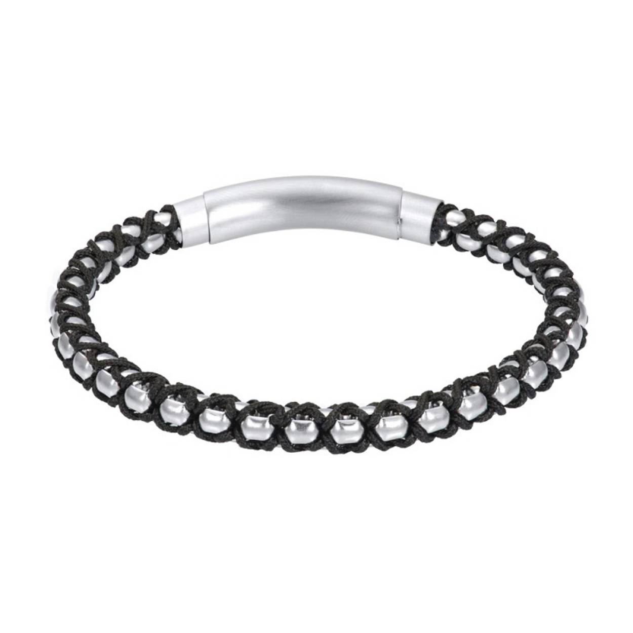 De iXXXi Men armband Eddie bestaat uit een combinatie van mat zilverkleurige stainless steel en blauwkleurige details. De bracelet heeft een mooie balans in het gebruik van staal en touw.