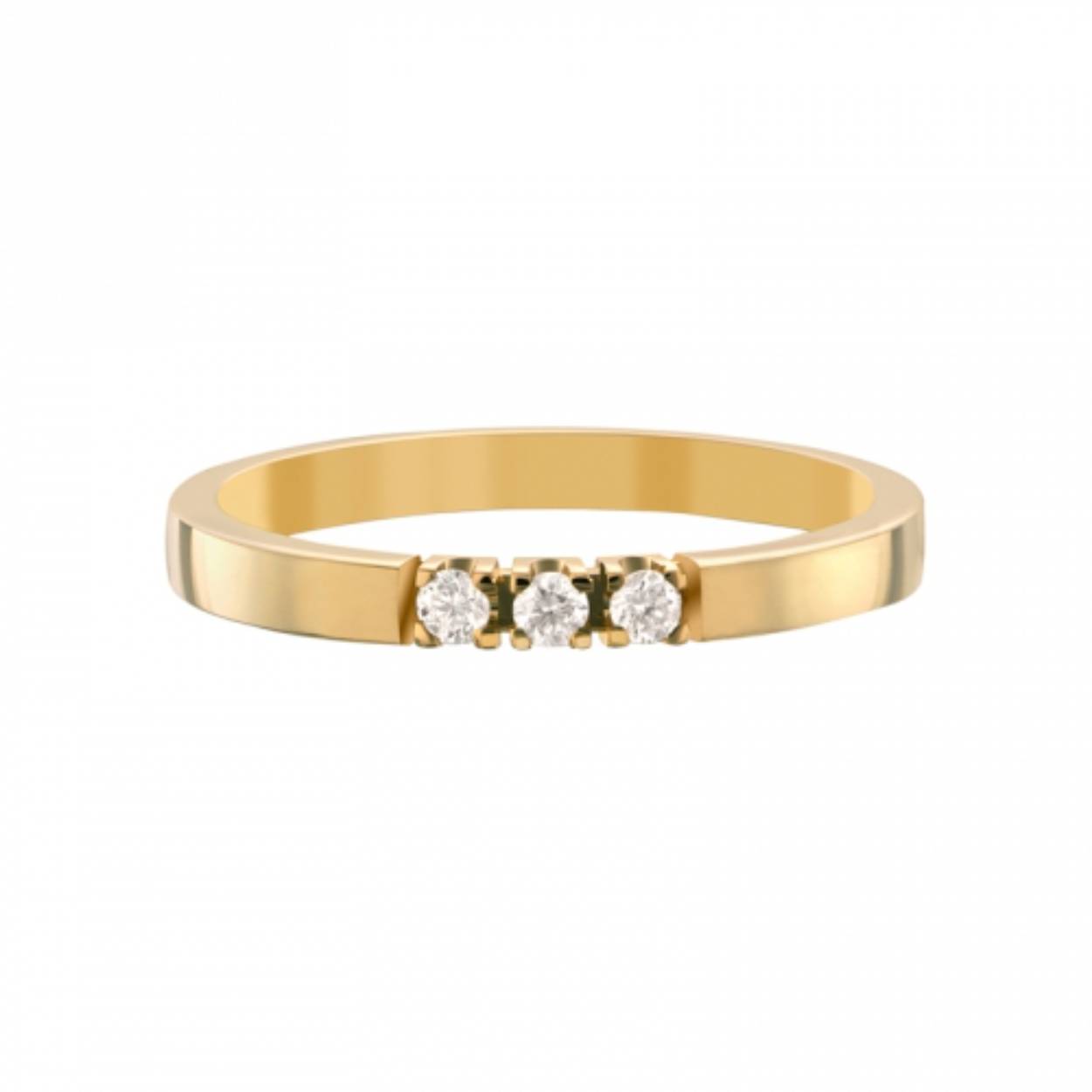 14 karaats geelgouden ring met 3 x 0.03 aan diamant 