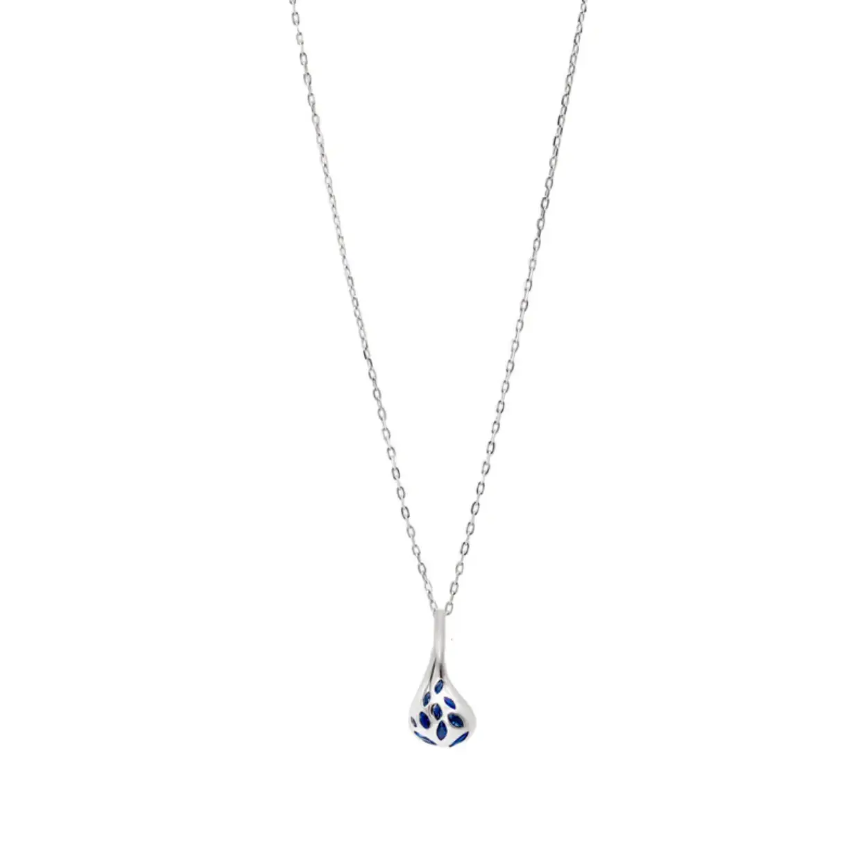 Zilveren collier met druppel design.