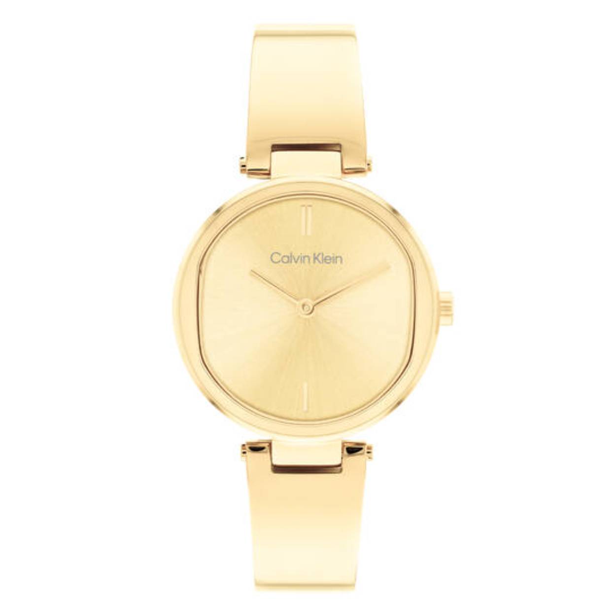 Dit Calvin Klein horloge behoort tot de Elevated collectie.
Referentienummer: 25200309

Dit unieke Calvin Klein horloge heeft een goudkleurige stalen kast en band. Het horloge is verstelbaar door de schakels die verborgen zijn aan de achterkant van het horloge. Dit zorgt ervoor dat het horloge stevig om de pols blijft zitten, ondanks zijn bangle armband uitstraling. de goudkleurige wijzerplaat heeft een 12- en 6 uurs aanduiding. De wijzerplaat wordt afgeschermd door mineraalglas. 
