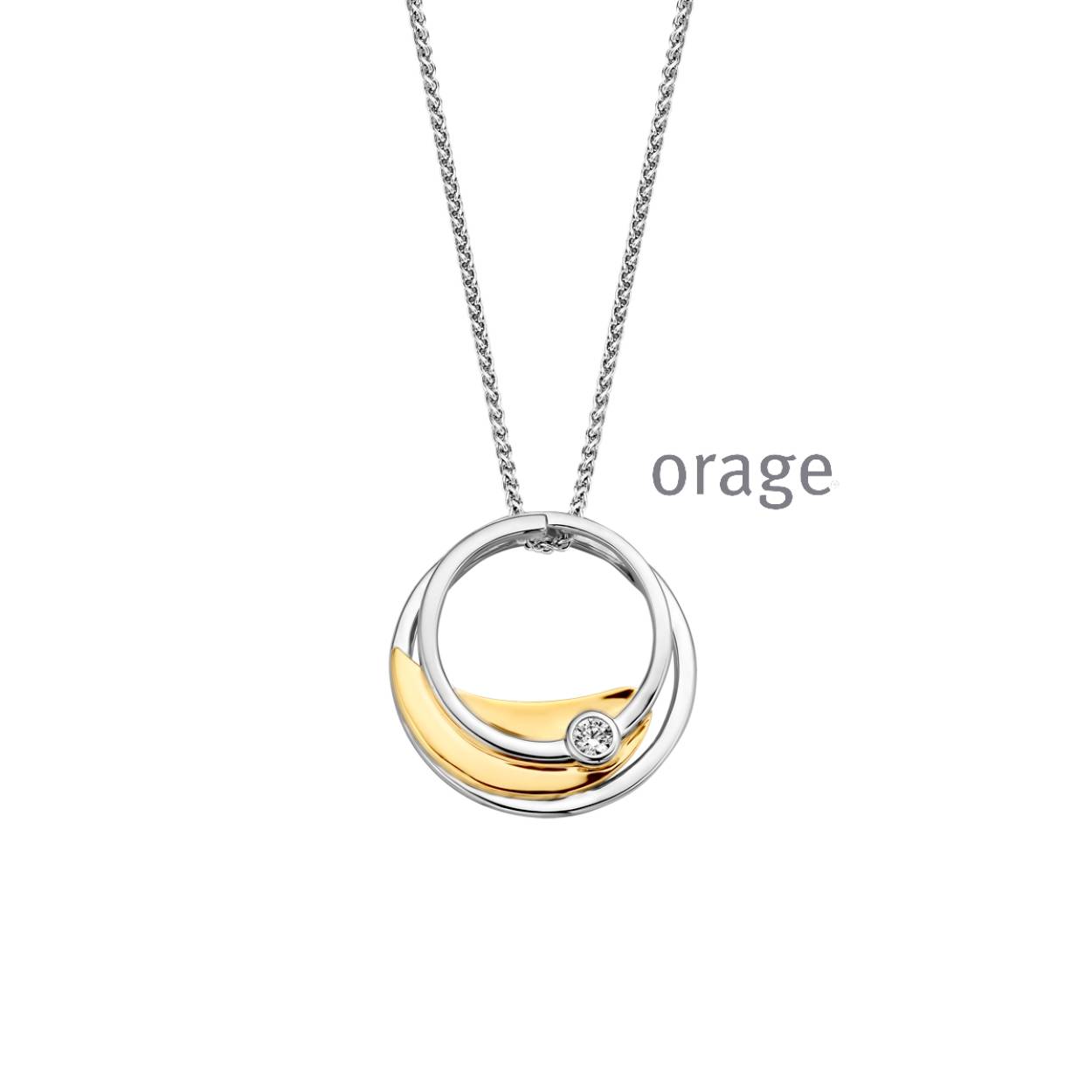 Zilveren ketting (45 cm) met hanger van het merk Orage
De goud/zilverkleurige hanger bevat een zirkonia