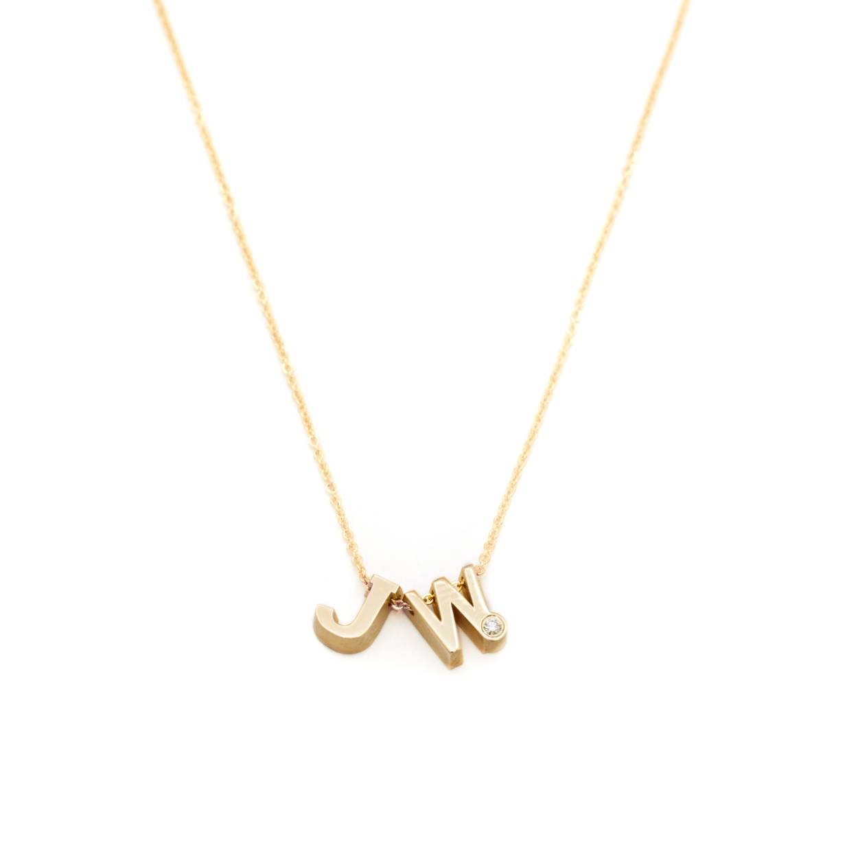Minioro gouden ankercollier 41-43-45cm met letter en letter met diamant 0.01crt H-SI 