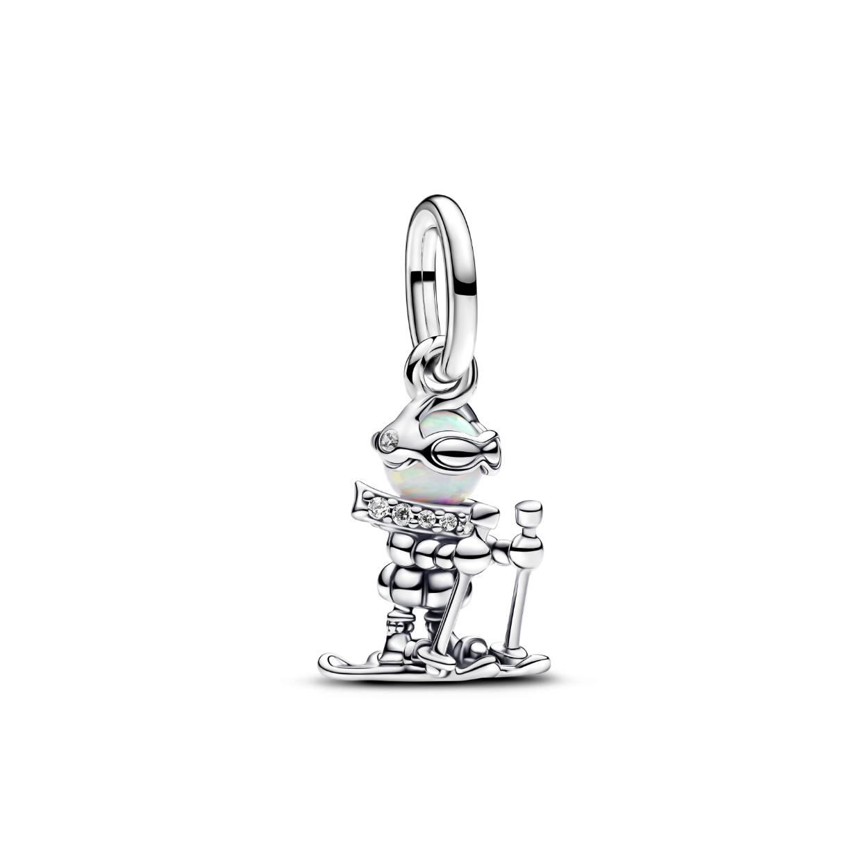 Skier sterling silver dangle 
with white lab-created opal
and clear cubic zirconia