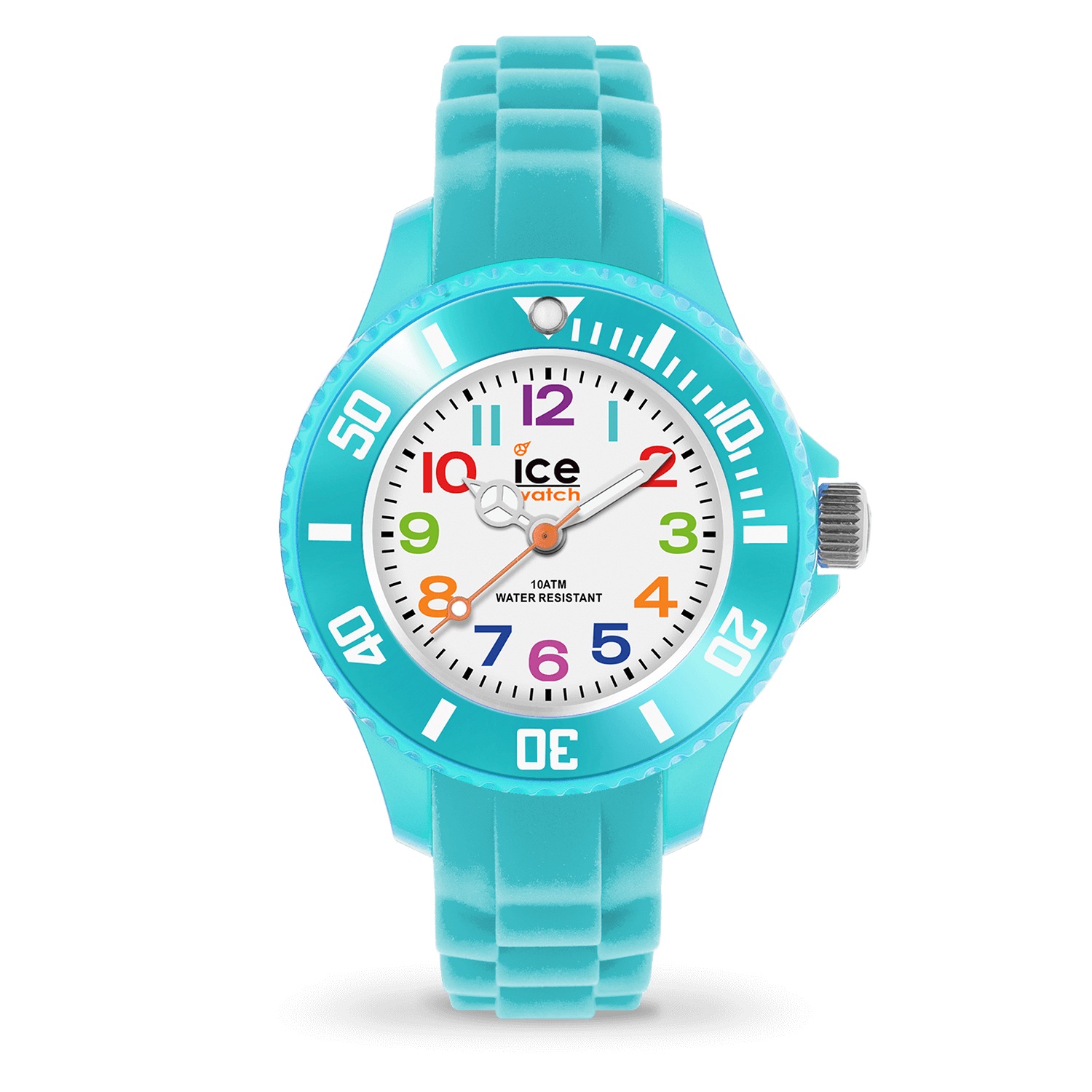 Het is een turkoois horloge in silicone. Met zijn kleine, witte wijzerplaat en grote, meerkleurige cijfers, wordt het leren kloklezen kinderspel. Een perfect horloge om je kinderen te stimuleren!