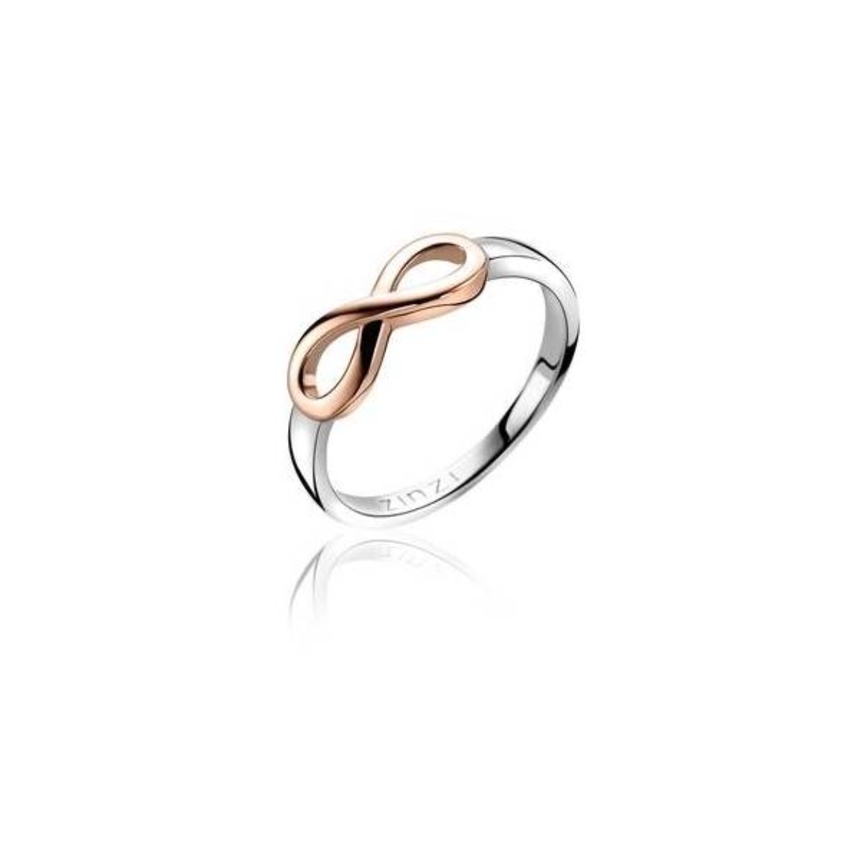 Zilveren ring met roségoud infinity teken 