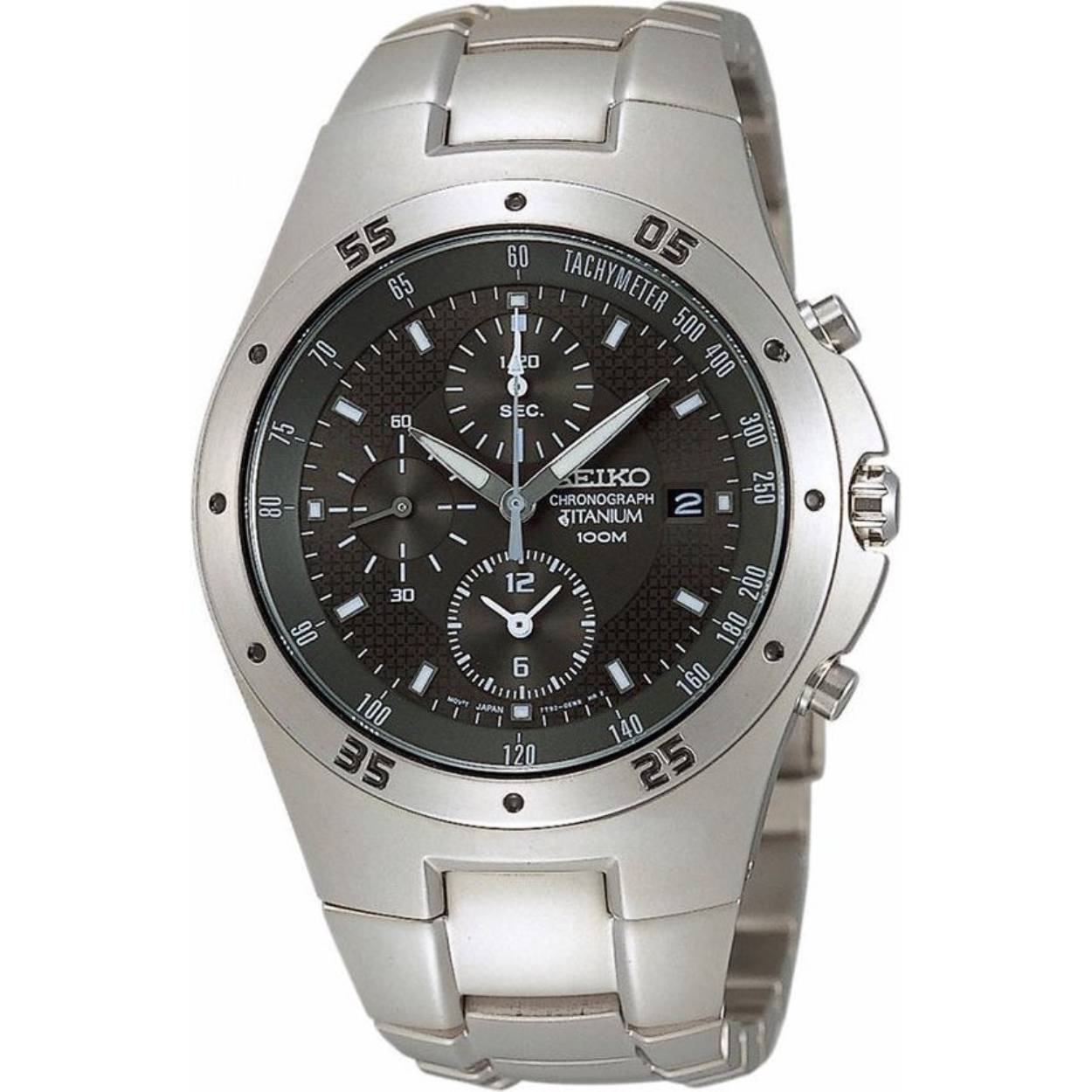 Dit herenhorloge is van het merk Seiko. Het is een chronograaf horloge gemaakt van titanium. De diameter van de kast is 42 mm en de kast is 10 mm dik.
De verdere specificaties van het horloge zijn als volgt:
Glassoort: hardlex mineraal glas
Bandbreedte: 25
Kastmateriaal: titanium
Waterdichtheid: 10 ATM
Techniek: quartz