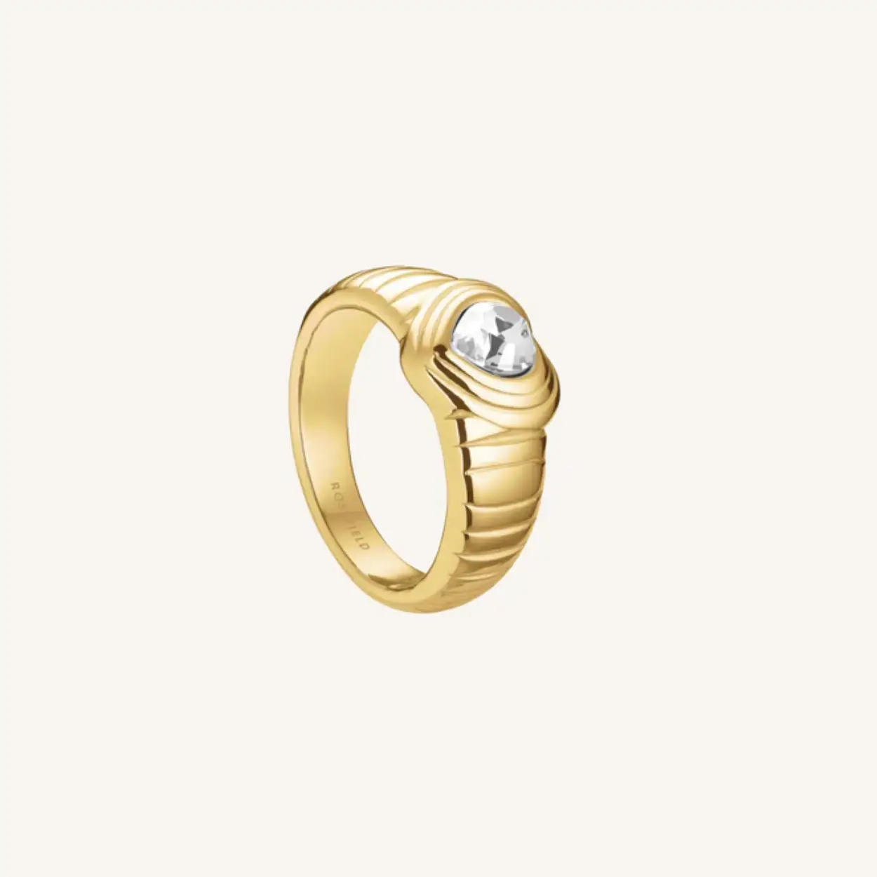 RIdged Heart Ring White Crystal size 54