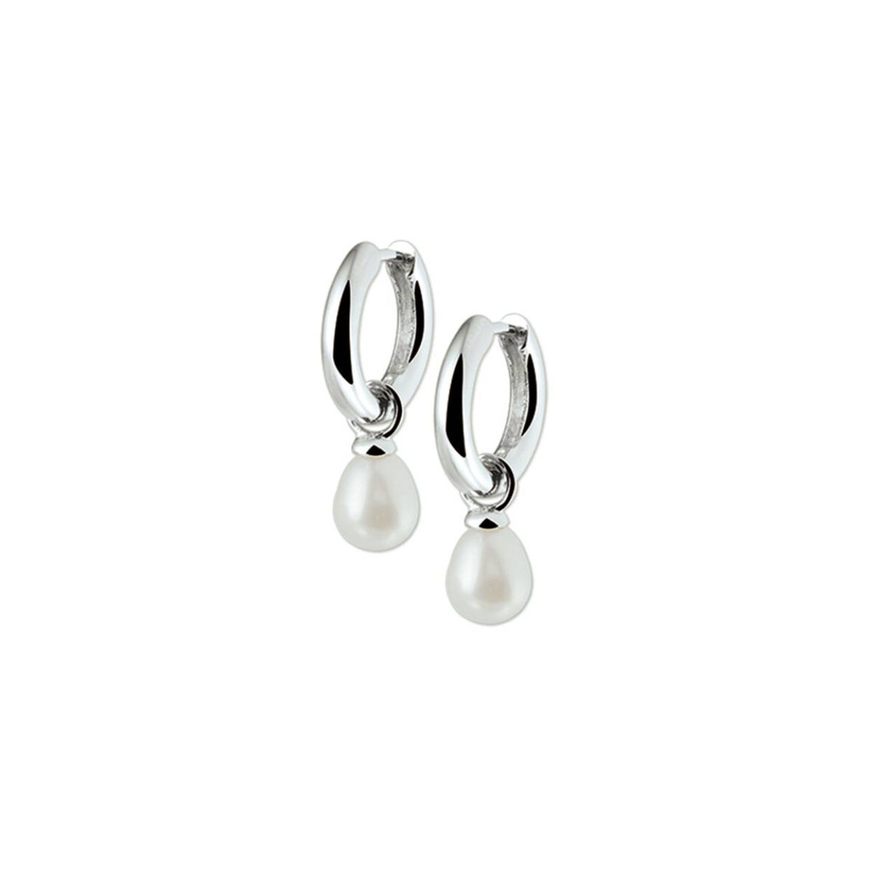 Zilveren oorringen met parel 15 x 3 mm 