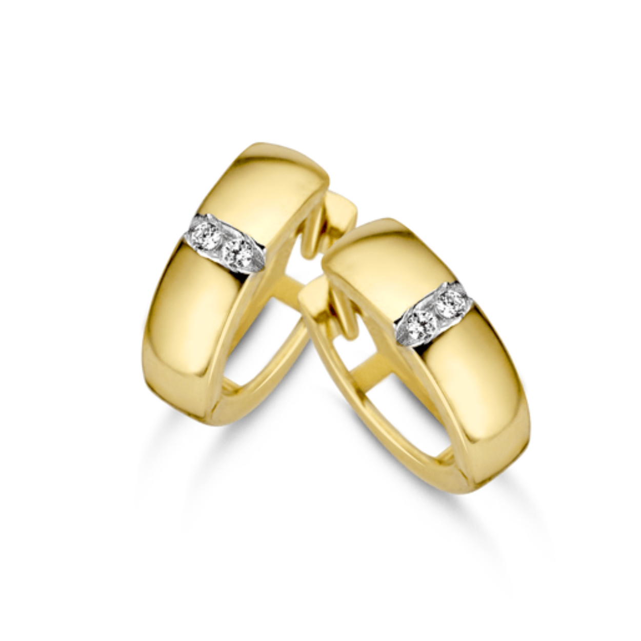 Joy & Julia gouden klapcreolen met 2x zirkonia's.
Doorsnede: 12 mm
Breedte: 4 mm