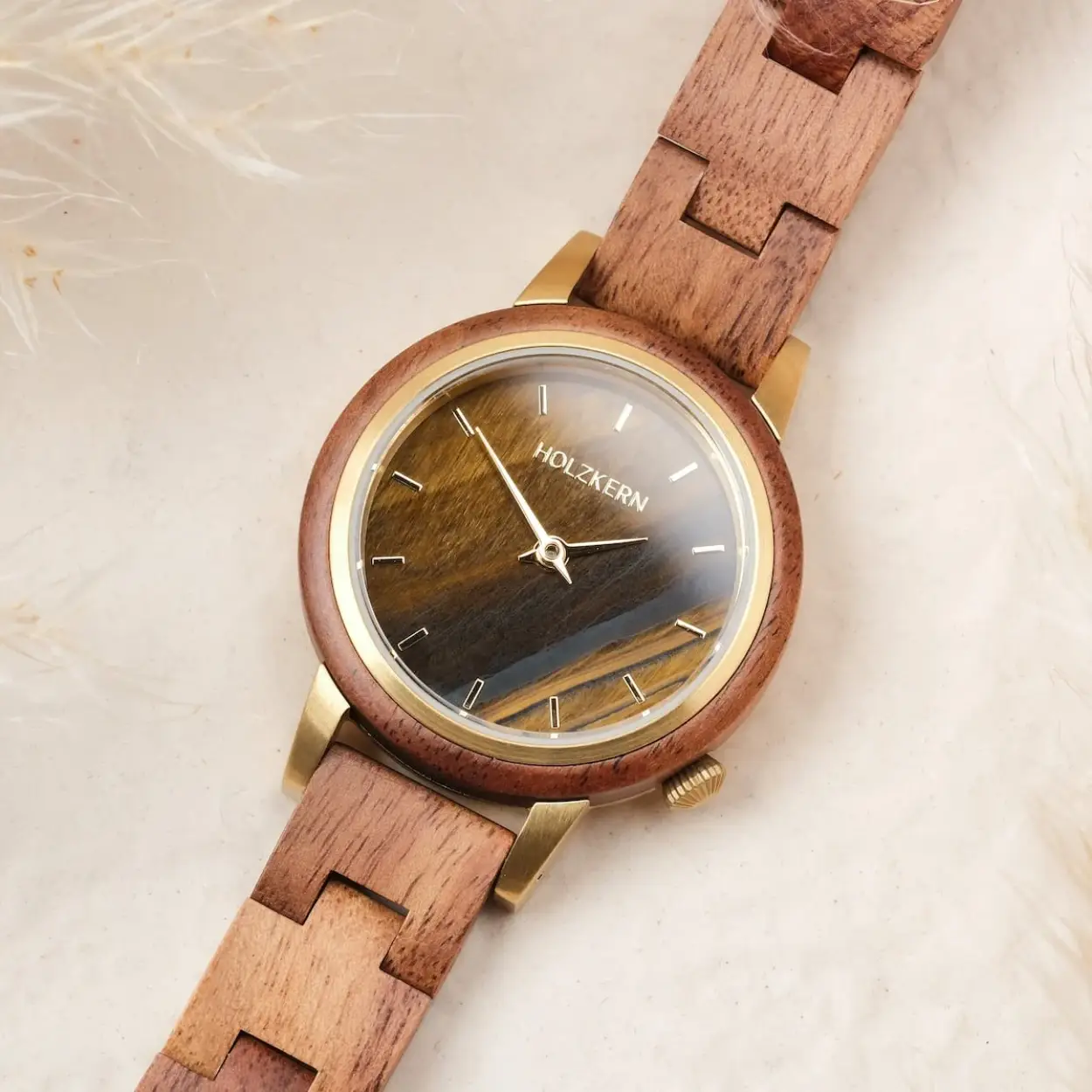 Holzkern Dames Horloge Costa Del Sol (Koa/Tigerauge)
