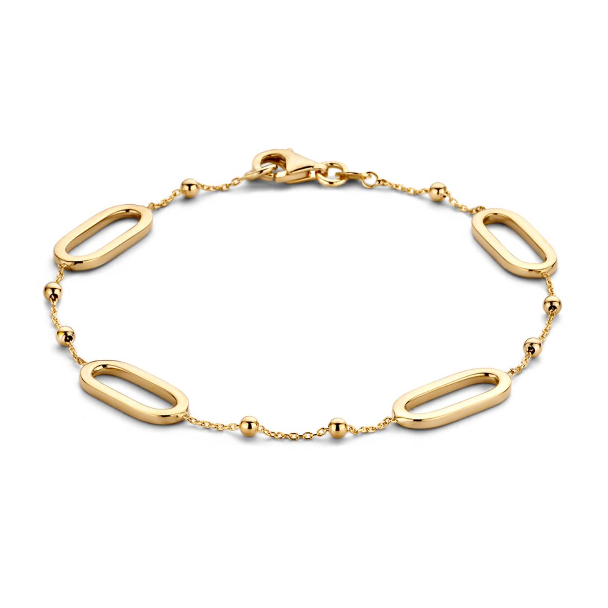 Geelgouden armband met bolletjes en ovale schakels.