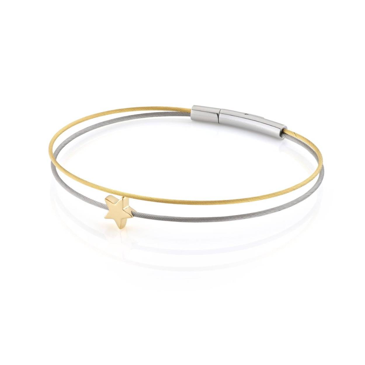 Deze armband is gemaakt van twee soepele draden met een klein sterretje en een bajonetsluiting.  

Gemakkelijke Bajonet Sluiting 
Handgemaakt Nederland
Hypo allergeen