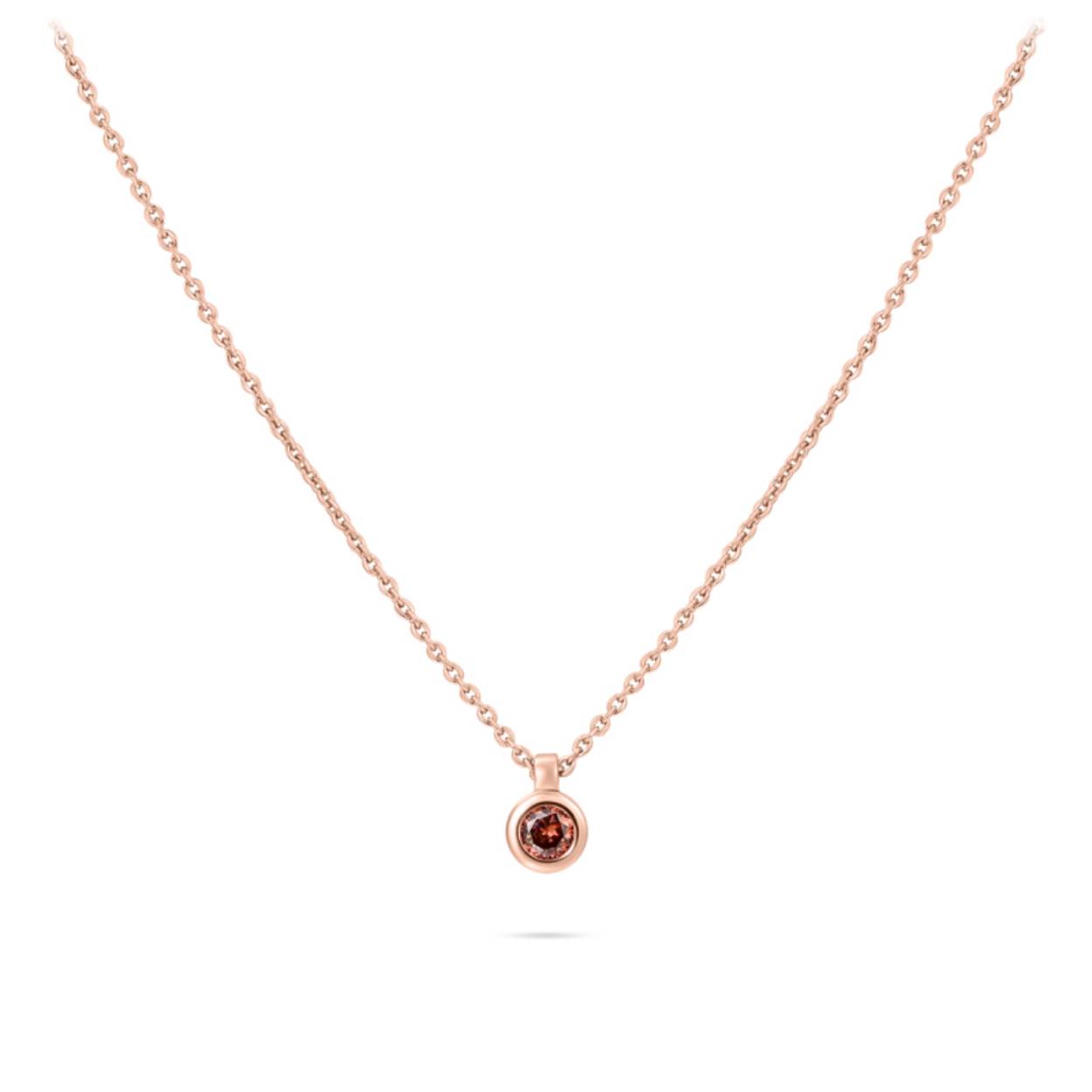 Gisser Jewels Necklace with a Brown Zirconia Stone | 5 mm | 42 + 5 cm | Rose Gold Plated Silver