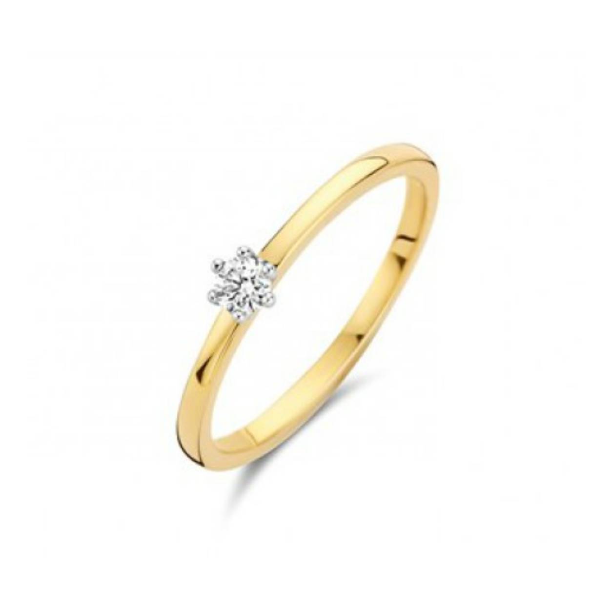 14krt  gouden solitaire ring 0,10 CRT H-SI mt 17.5