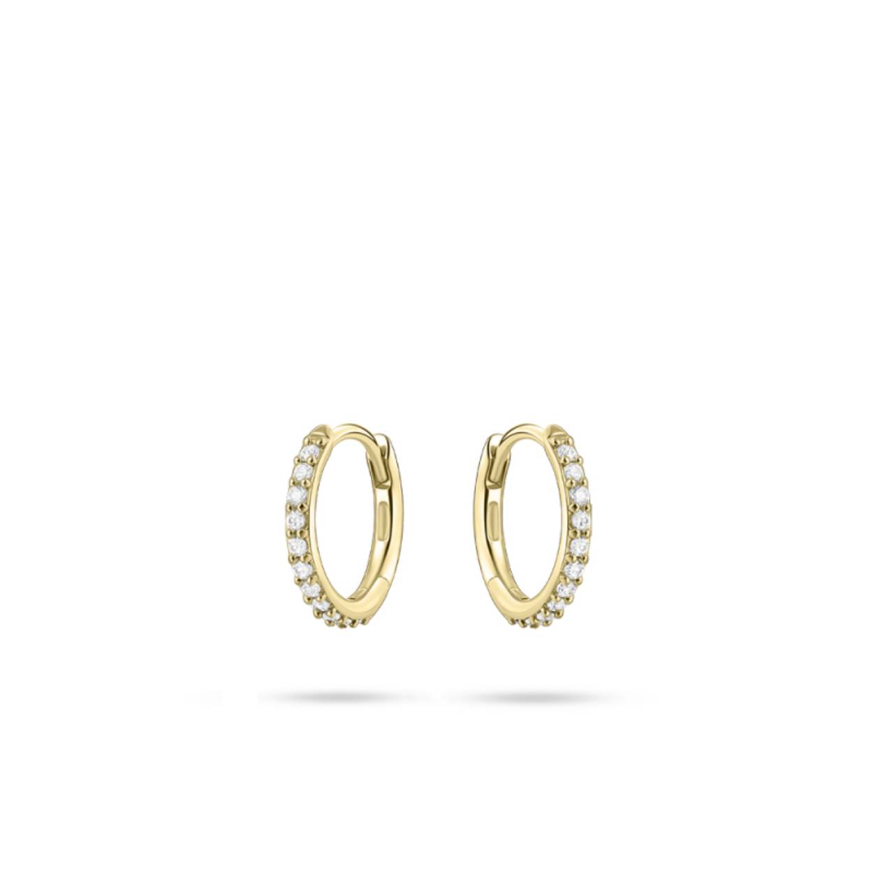14k geelgoud oorring 12mm bezet met zirkonia