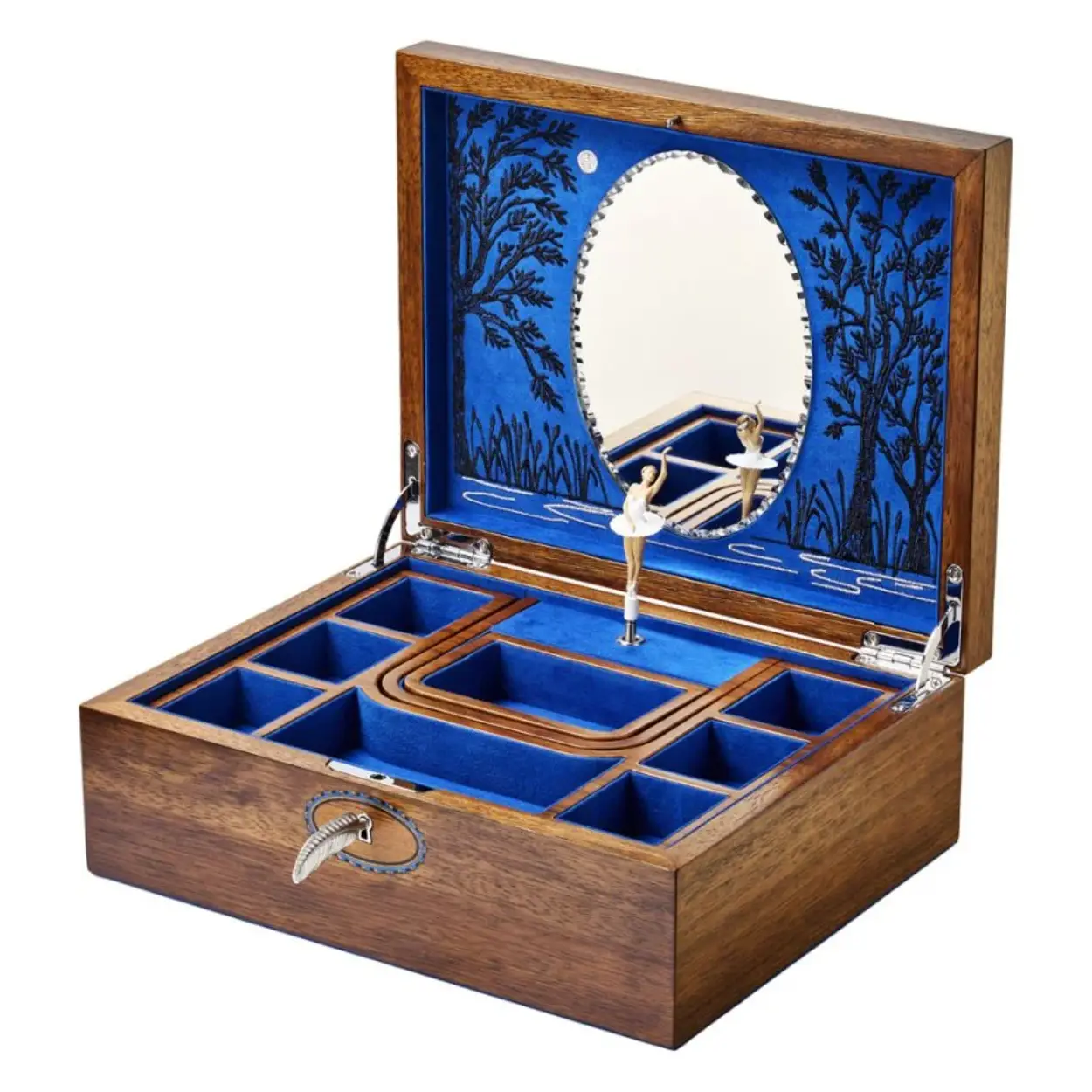 Wolf Ballet Musical Jewellery Box - Walnut Wood, Zwanenmeer