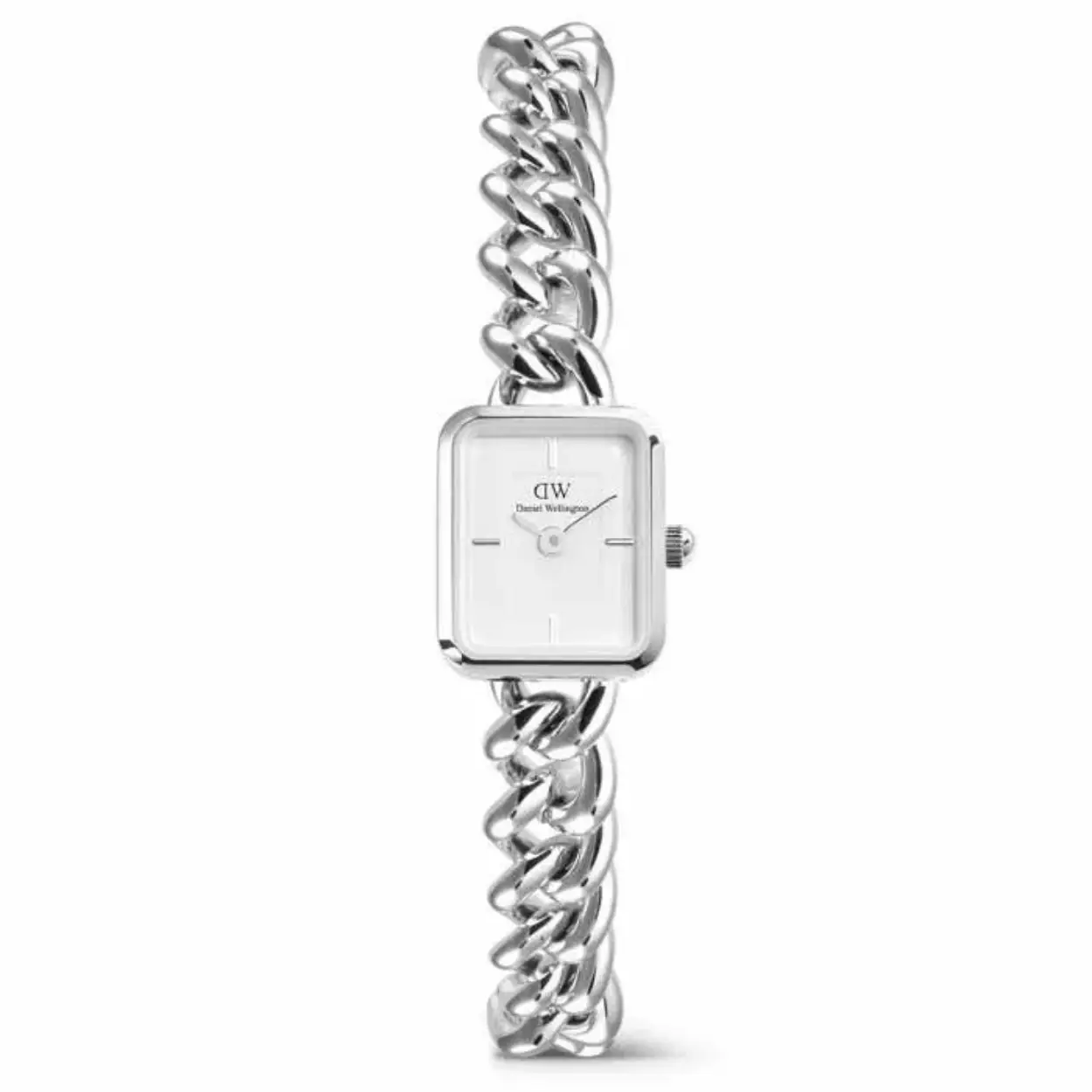 Het Daniel Wellington Jolie Chain horloge; een prachtige combinatie van een elegant sieraad en een hoogwaardig uurwerk maakt dit fijne horloge een tijdloze mix van het Quadro mini model en een schakelarmband. Het subtiele vierkante klokje van 15,4 x 18,2mm integreert naadloos met de prachtige schakels van de band, waardoor een functioneel en toch decoratief design ontstaat. De edelstalen schakelband is uit één stuk vervaardigd en heeft een klepsluiting,  indien nodig kunnen er schakels verwijderd worden om het bandje passend te maken. Het Jolie Chain horloge heeft een quartz uurwerk, mineraal glas en is 3 ATM waterbestendig.