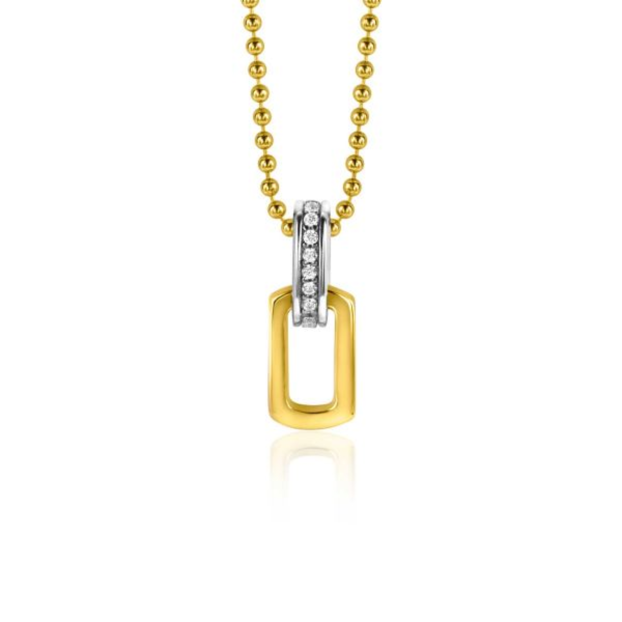 ZINZI zilveren ovale bicolor hanger. Het luxe hangoog is vol bezet met witte zirconia's. De hanger is 16mm lang en 6mm breed. Combineer met een ketting naar wens. De hanger is exclusief collier geprijsd.