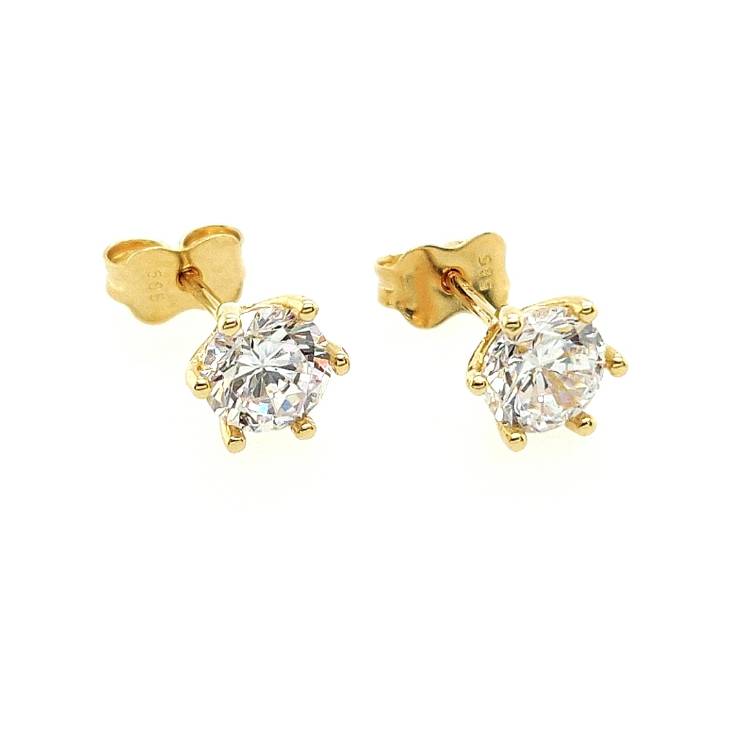 Deze geel gouden oorsteker hebben 6 zetpootjes. Het steentje is een Zirkonia steen. Geel gouden oorstekers met een zirkonia steen zijn altijd een goede keuze!