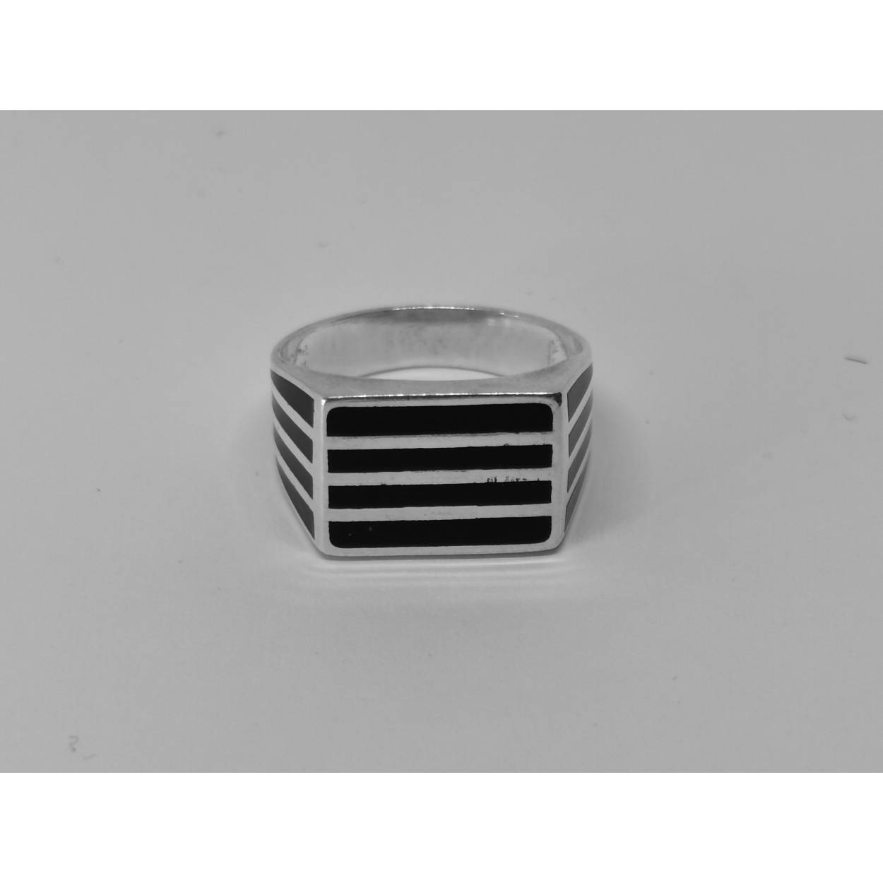 Zilveren heren zegel ring zwart/zilver 