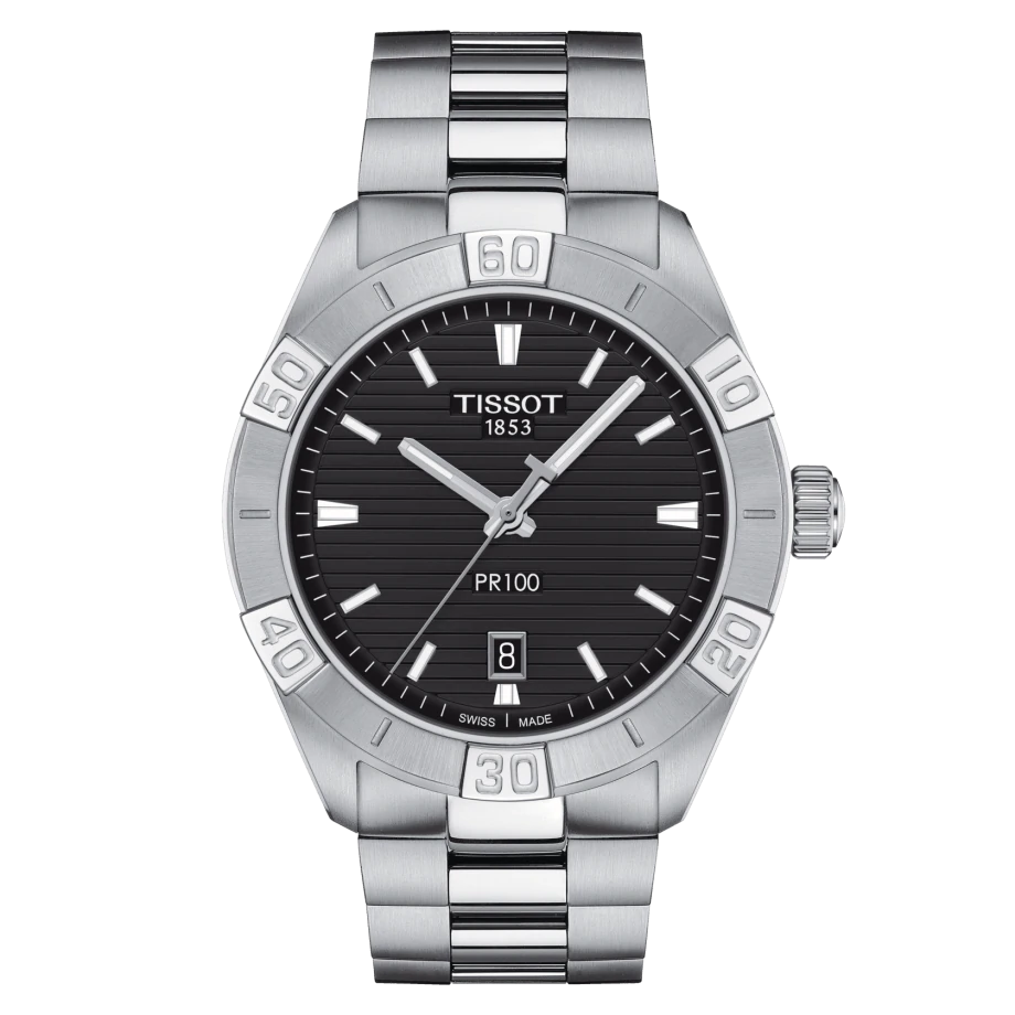 PR100 Saffierglas. 100m WR. Staal. Zwarte wijzerplaat. Quartz