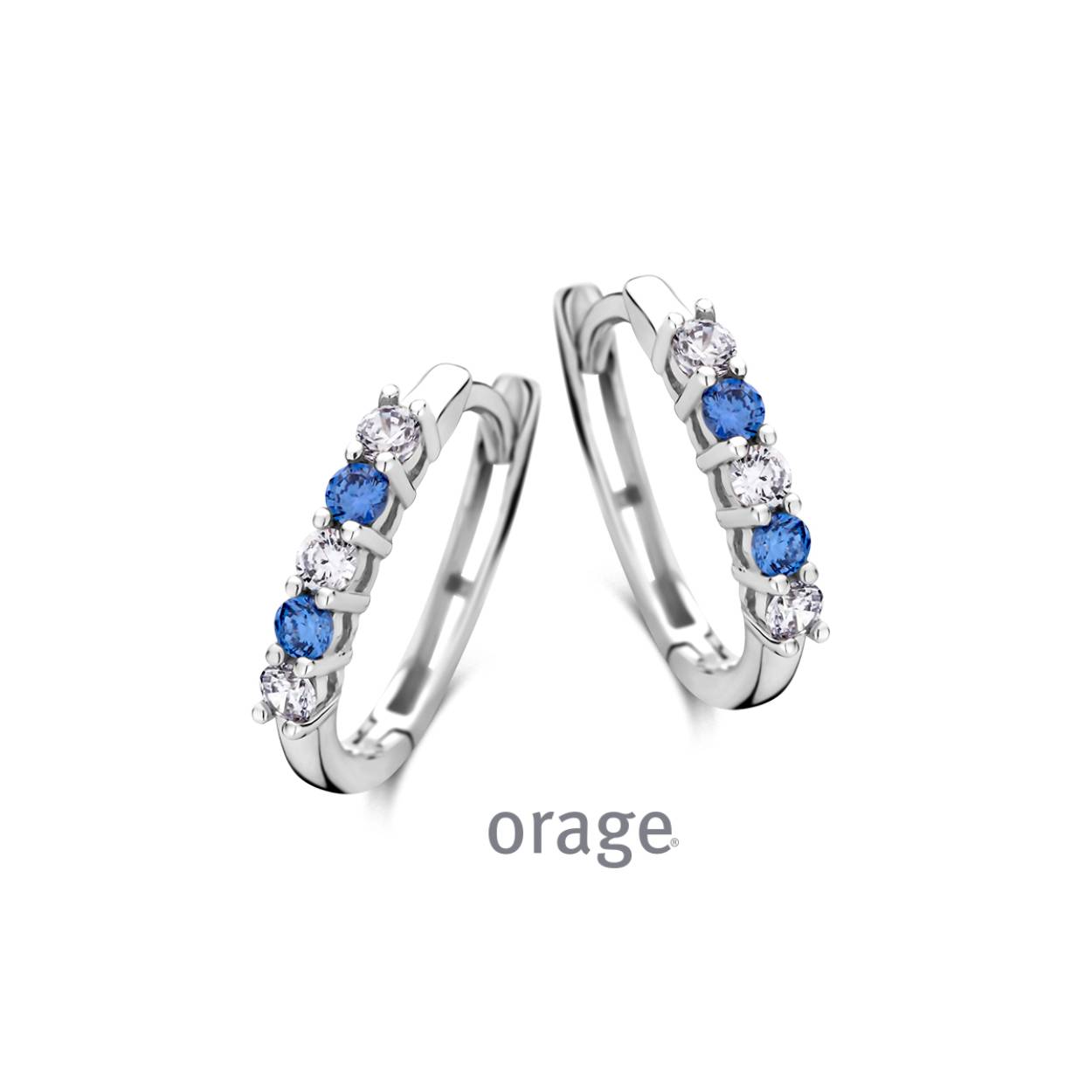 Orage oorringen zilver blauwe en wite zirkonia