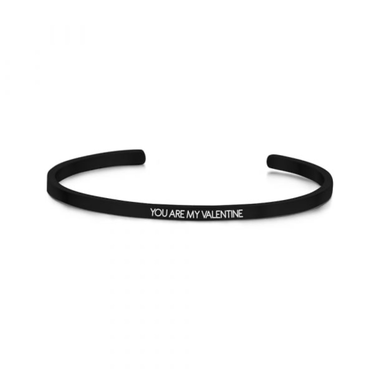 open bangle met tekst - you are my valentine - zirkonia - one-size - zwart op staal