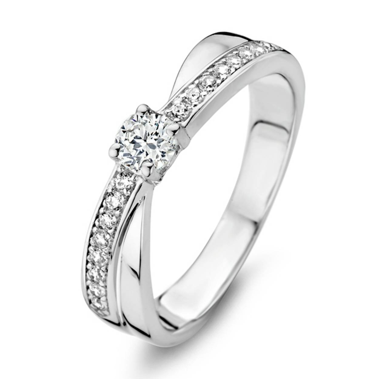 ROSA DI LUCA, zilveren sieraad; Damesring, solitair cross over.