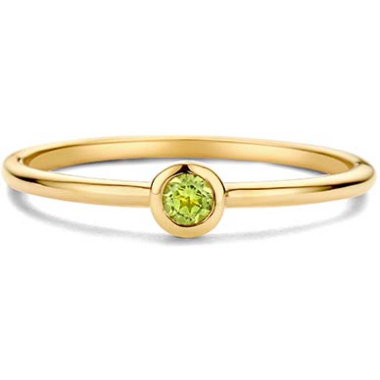 Birthstone ring 14 Kt geelgoud met Peridot. Maand Augustus