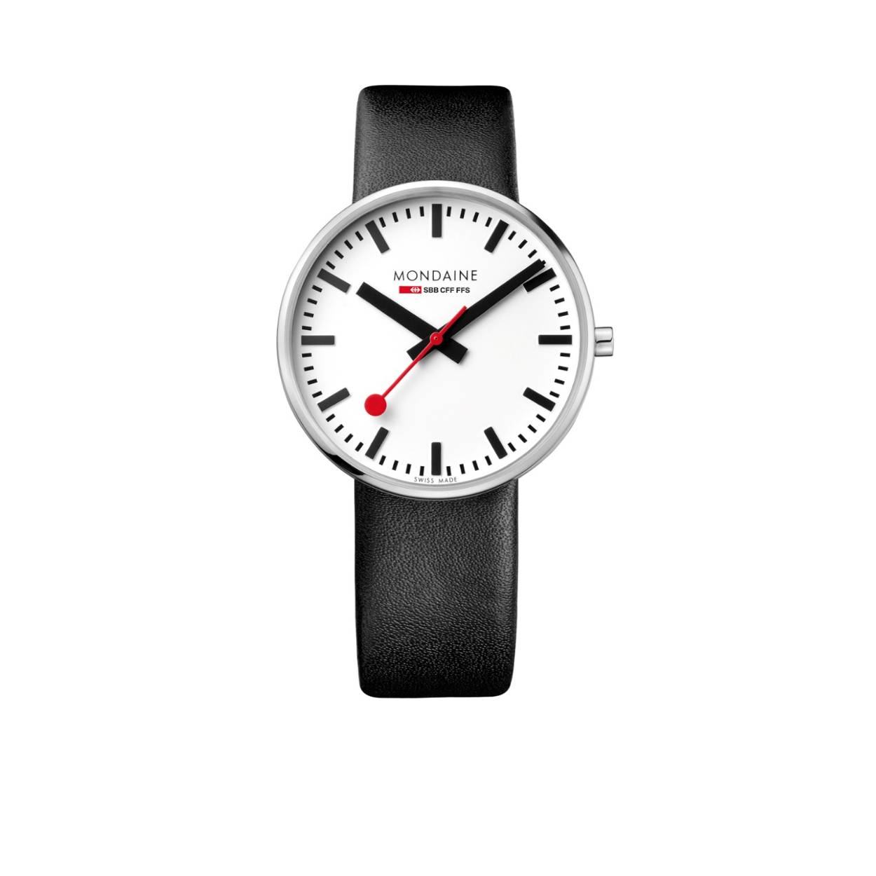 Mondaine - MSX.3511B.LC - Mini Giant 
Dit designhorloge uit de Mondaine Mini Giant serie is een stijlvol horloge uit de �Official Swiss Railways Watch� serie. Het horloge heeft licht gebold gehard mineraalglas en een licht gebolde glanzende horlogekast met een kastdiameter van 35 mm. De band van het horloge is van leer.

HET MERK 
Mondaine is het enige merk dat de pay-off �Official Swiss Railways Watch� mag gebruiken. De beroemde Zwitserse stationsklok met de rode secondewijzer met het bolletje is een designklassieker die al in 1944 is ontworpen door Hans Hilfiker. De klok heeft inmiddels talloze onderscheidingen gekregen voor zijn herkenbare, duidelijk afleesbare wijzerplaat en volkomen tijdloze design.

SPECIFICATIES
- Licht gebold gehard mineraalglas
- Licht gebolde ronde kastvorm, � 35 mm
- Glanzende RVS horlogekast
- Witte wijzerplaat van de originele stationsklok
- Rode lederen horlogeband met glanzende RVS gesp
- Zwitsers uurwerk

... is officieel dealer van Mondaine Swiss Watch.