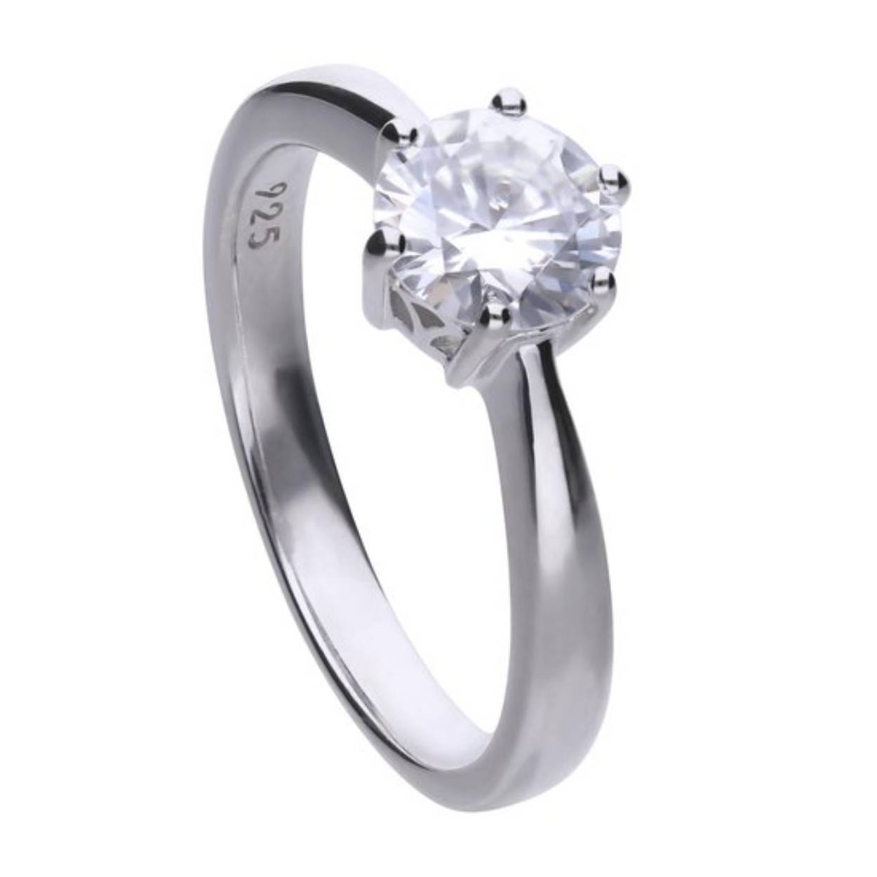 zilveren ring Diamonfire met zirkonia.
De steen is 6.25 mm, gezet in een chaton met 6 pootjes.